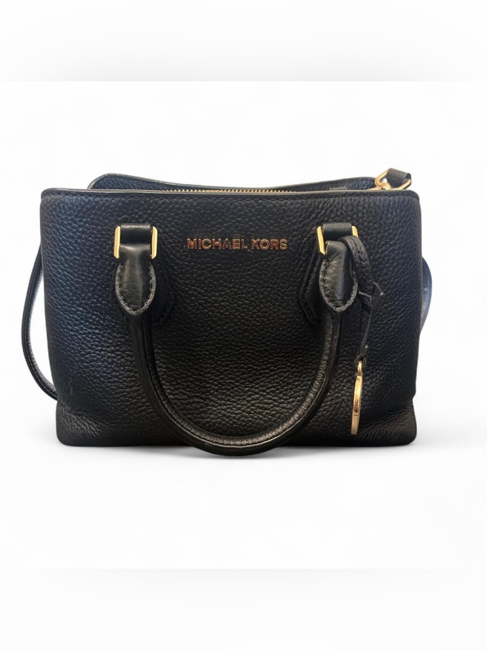 Michael Kors Black Pebbled Leather Satchel with Gold Hardware